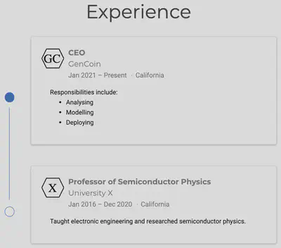 With the Experience widget, you can list your professional experience or education on a timeline.